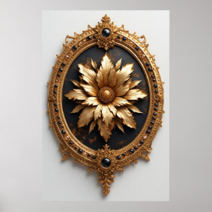 Ornate Gold Frame With Large Metallic Flower Medal Poster