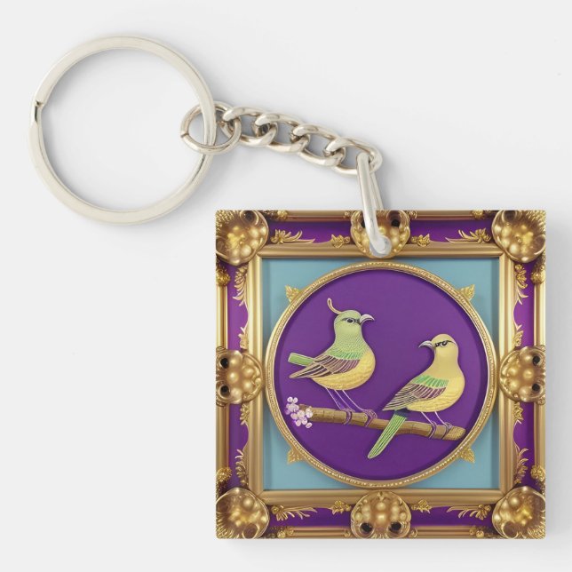 🕊️ Ornate Gold Frame With Two Birds For Love Gift Key Ring (Front)