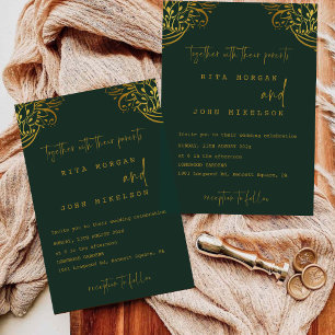 Ornate Gold Frills Minimalist Script Wedding Invitation