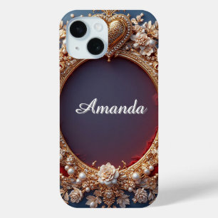 Ornate Gold Heart Frame With Pearl Bead iPhone 15 Case