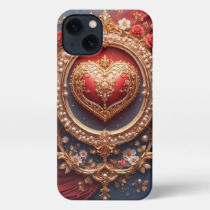 Ornate Gold Heart Frame With Pearl Bead iPhone 13 Case
