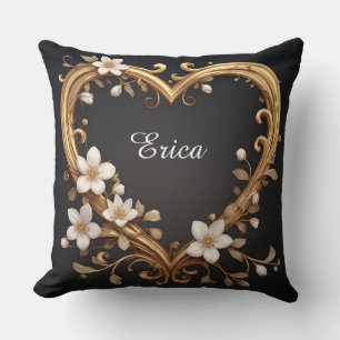 💛 Ornate Gold Heart Romantic Elegant Wedding Cushion
