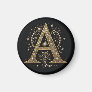 Ornate Gold Letter A Luxury Monogram Vintage Magnet