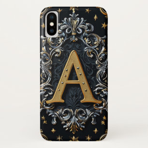 Ornate Gold Letter A on Decorative Floral Case-Mate iPhone Case