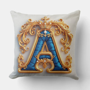 Ornate Gold Letter A With Crown Frame Design Cushion