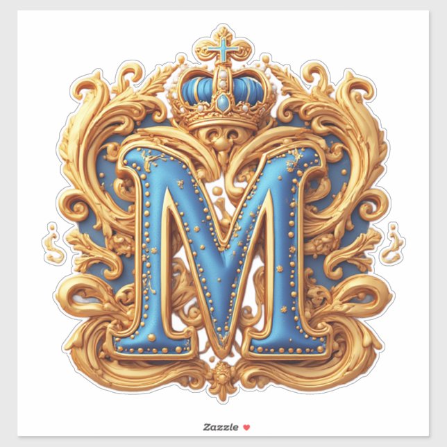 Ornate Gold Letter M With Crown Frame Design (Sheet)