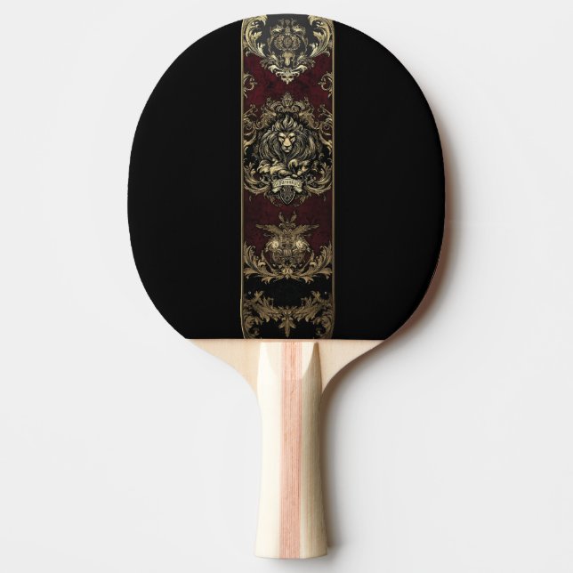 Ornate Gold Lion Design  Ping Pong Paddle (Front)