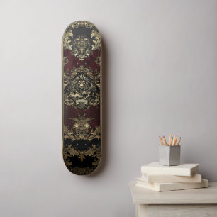 Ornate Gold Lion Design Skateboard