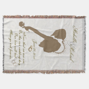 Ornate Gold & Loving Couple Newlywed Throw Blanket