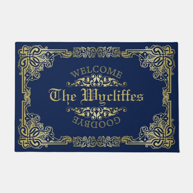 Ornate Gold Monogram Choose Your Background Colour Doormat (Front)