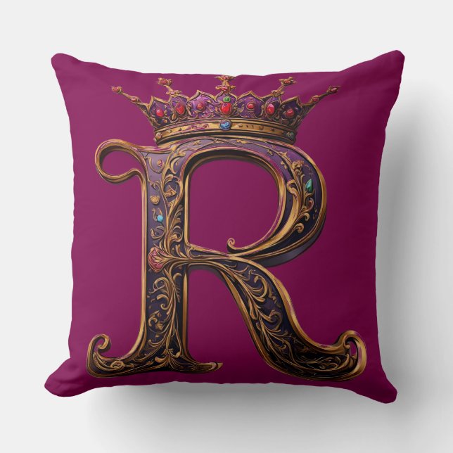 Ornate Gold 'R' Adorned with Diamonds Cushion (Front)