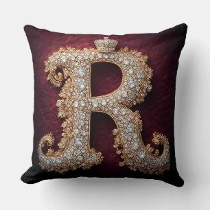 Ornate Gold 'R' Adorned with Diamonds Cushion
