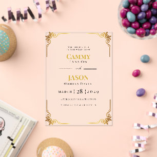 Ornate Gold Scroll Corner Frame Wedding Acrylic Invitations