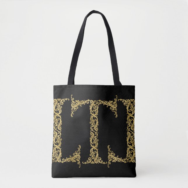 Ornate Gold T Monogram Initial Design on Any Colou Tote Bag (Front)