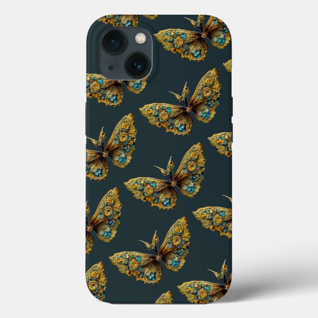 Ornate Gold & Teal Butterfly Phone Case (Back)
