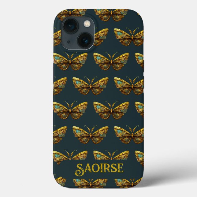 Ornate Gold & Teal Butterfly Phone Case (Back)