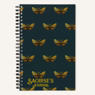 Ornate Gold & Teal Butterfly Small Hardcover Noteb Notebook