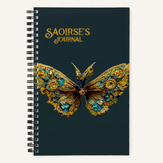 Ornate Gold & Teal Butterfly Small Hardcover Notebook