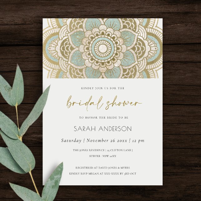 Ornate Gold Teal Mandala Bridal Shower Invite (Creator Uploaded)