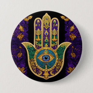 Ornate Gold Third Eye Hamsa 7.5 Cm Round Badge