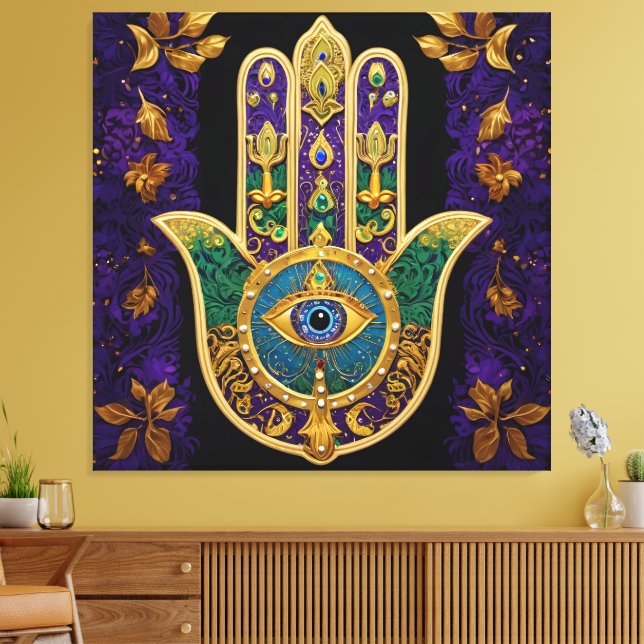  Ornate Gold Third Eye Hamsa Canvas Print (Insitu(LivingRoom))