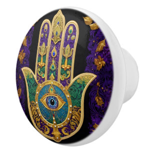  Ornate Gold Third Eye Hamsa Ceramic Knob
