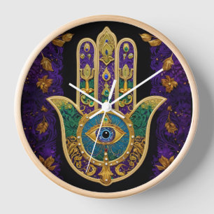 Ornate Gold Third Eye Hamsa Clock