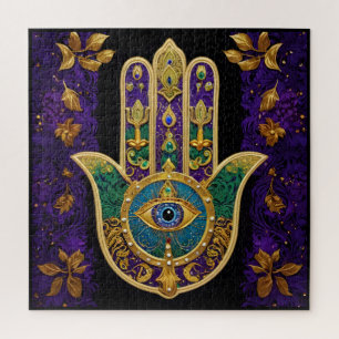 Ornate Gold Third Eye Hamsa Jigsaw Puzzle