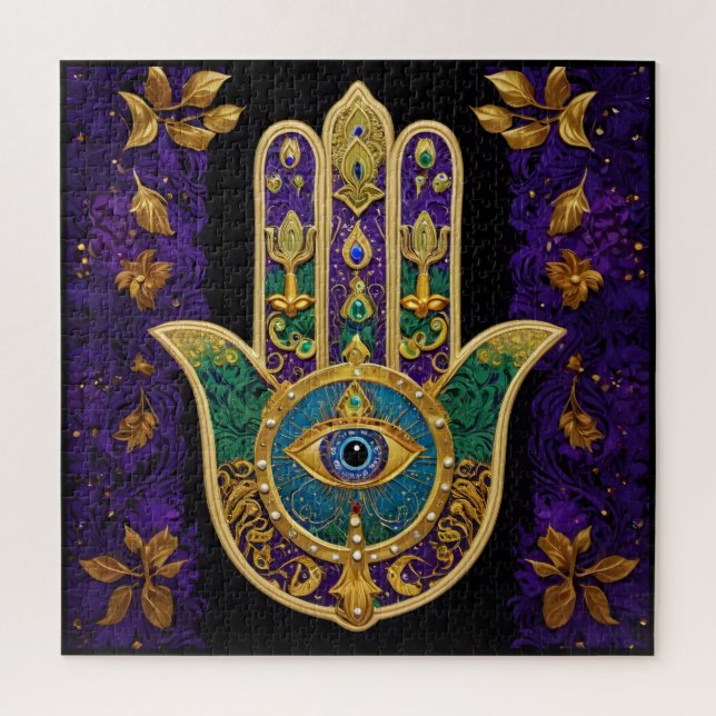  Ornate Gold Third Eye Hamsa Jigsaw Puzzle (Vertical)