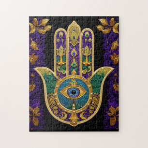 Ornate Gold Third Eye Hamsa Jigsaw Puzzle