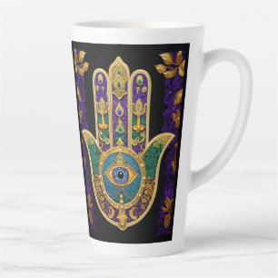 Ornate Gold Third Eye Hamsa Latte Mug