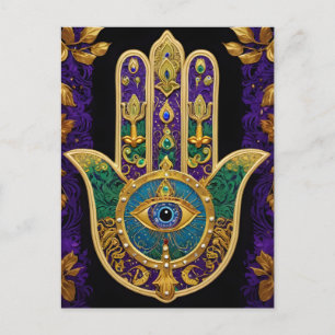 Ornate Gold Third Eye Hamsa Postcard
