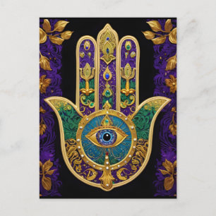 Ornate Gold Third Eye Hamsa Postcard