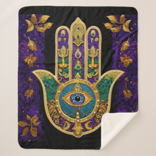 Ornate Gold Third Eye Hamsa Sherpa Blanket