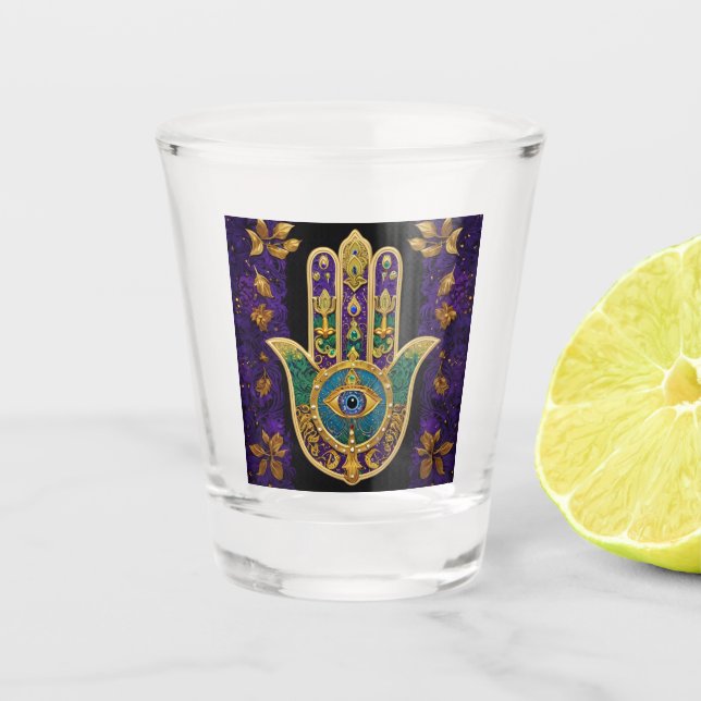  Ornate Gold Third Eye Hamsa Shot Glass (Front)
