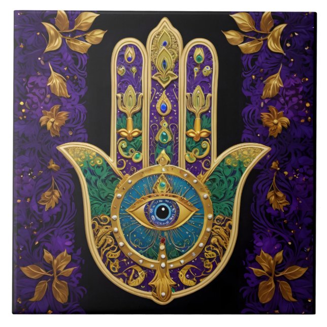  Ornate Gold Third Eye Hamsa Tile (Front)