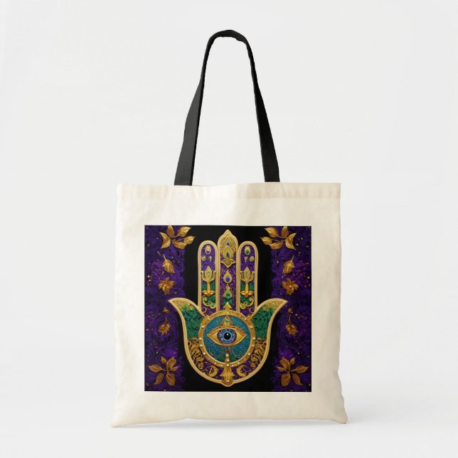  Ornate Gold Third Eye Hamsa Tote Bag (Front)