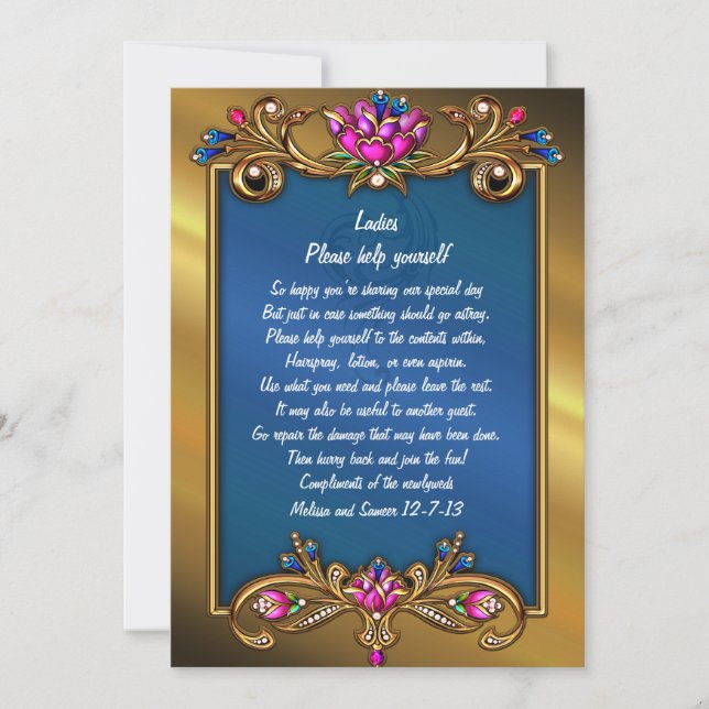 Ornate Gold Tone Floral Frame Wedding Basket Sign Invitation (Front)