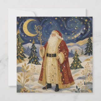 Ornate Golden Art Nouveau Santa Claus Winter Card