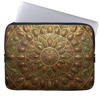Ornate Golden Bronze Floral Mandala Embossed Laptop Sleeve