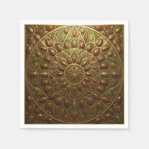 Ornate Golden Bronze Floral Mandala Embossed  Napkin