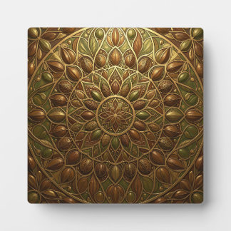 Ornate Golden Bronze Floral Mandala Embossed Plaque
