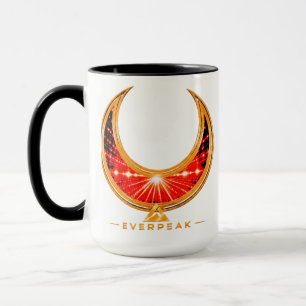 Ornate Golden Crescent Frame with Radiant Crimson Mug