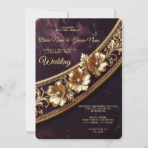 Ornate Golden Floral Wedding Invitation