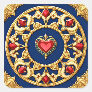 💛 Ornate Golden Heart Frame Elegant Motif Art 💛 Square Sticker