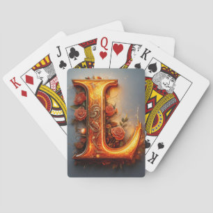 Ornate Golden Monogram Letter L Custom Playing Car Cards