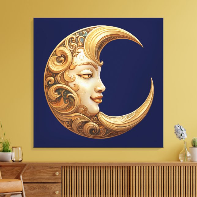 Ornate Golden Moon with Face Large Wall Art (Insitu(LivingRoom))