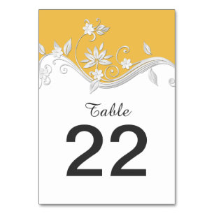 Ornate Golden Yellow Silver Floral Table Cards