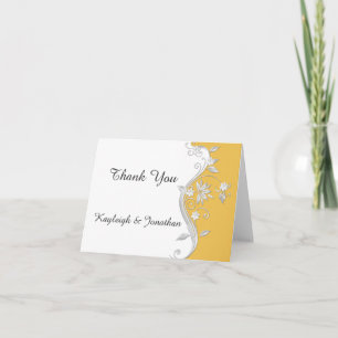 Ornate Golden Yellow Silver White Floral Thank You Card