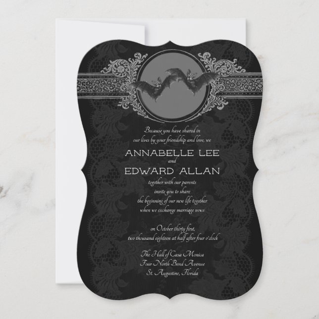 Ornate Gothic Elegant Bat Wedding Invitation (Front)